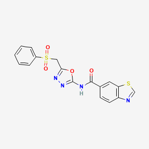 molecular formula C17H12N4O4S2 B2964248 N-(5-((phenylsulfonyl)methyl)-1,3,4-oxadiazol-2-yl)benzo[d]thiazole-6-carboxamide CAS No. 922451-54-5