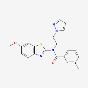 molecular formula C21H20N4O2S B2964251 N-(2-(1H-pyrazol-1-yl)ethyl)-N-(6-methoxybenzo[d]thiazol-2-yl)-3-methylbenzamide CAS No. 1170598-29-4