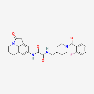 molecular formula C26H27FN4O4 B2964253 N1-((1-(2-fluorobenzoyl)piperidin-4-yl)methyl)-N2-(2-oxo-2,4,5,6-tetrahydro-1H-pyrrolo[3,2,1-ij]quinolin-8-yl)oxalamide CAS No. 1331280-87-5