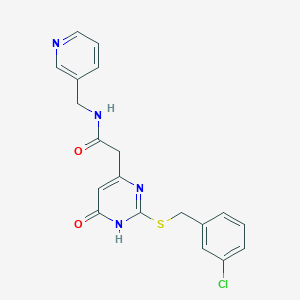 molecular formula C19H17ClN4O2S B2964255 2-(2-((3-chlorobenzyl)thio)-6-oxo-1,6-dihydropyrimidin-4-yl)-N-(pyridin-3-ylmethyl)acetamide CAS No. 1105212-14-3