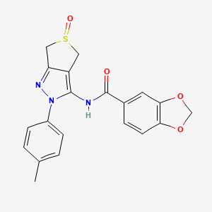 molecular formula C20H17N3O4S B2964275 N-(5-oxido-2-(p-tolyl)-4,6-dihydro-2H-thieno[3,4-c]pyrazol-3-yl)benzo[d][1,3]dioxole-5-carboxamide CAS No. 958587-39-8