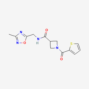 molecular formula C13H14N4O3S B2964305 N-((3-甲基-1,2,4-恶二唑-5-基)甲基)-1-(噻吩-2-羰基)氮杂环丁烷-3-甲酰胺 CAS No. 1448067-47-7