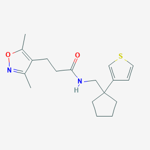 molecular formula C18H24N2O2S B2964333 3-(3,5-dimethylisoxazol-4-yl)-N-((1-(thiophen-3-yl)cyclopentyl)methyl)propanamide CAS No. 2034409-48-6