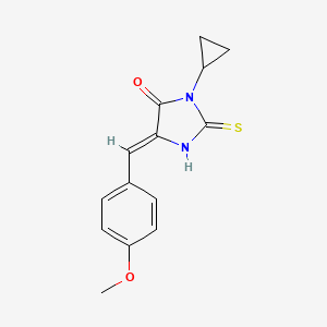 molecular formula C14H14N2O2S B2964379 1-Cyclopropyl-2-mercapto-4-(4-methoxybenzylidene)-1H-imidazol-5(4H)-one CAS No. 832121-95-6