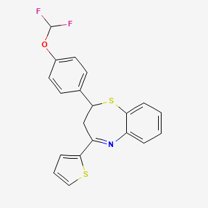 molecular formula C20H15F2NOS2 B2964388 2-[4-(Difluoromethoxy)phenyl]-4-(thiophen-2-yl)-2,3-dihydro-1,5-benzothiazepine CAS No. 325474-49-5