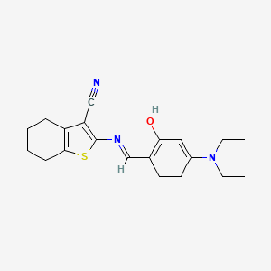 molecular formula C20H23N3OS B2964398 (E)-2-((4-(diethylamino)-2-hydroxybenzylidene)amino)-4,5,6,7-tetrahydrobenzo[b]thiophene-3-carbonitrile CAS No. 324065-21-6