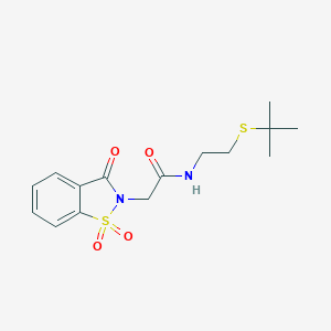 molecular formula C15H20N2O4S2 B296440 N-[2-(tert-butylsulfanyl)ethyl]-2-(1,1-dioxido-3-oxo-1,2-benzisothiazol-2(3H)-yl)acetamide 