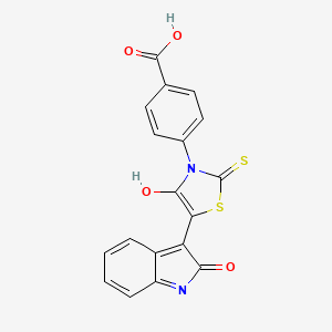 molecular formula C18H10N2O4S2 B2964418 4-(4-Oxo-5-(2-oxoindolin-3-ylidene)-2-thioxothiazolidin-3-yl)benzoic acid CAS No. 305376-86-7