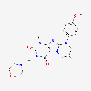 molecular formula C23H30N6O4 B2964440 9-(4-甲氧基苯基)-1,7-二甲基-3-(2-吗啉-4-基乙基)-7,8-二氢-6H-嘌呤并[7,8-a]嘧啶-2,4-二酮 CAS No. 848734-68-9