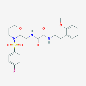 molecular formula C22H26FN3O6S B2964448 N1-((3-((4-fluorophenyl)sulfonyl)-1,3-oxazinan-2-yl)methyl)-N2-(2-methoxyphenethyl)oxalamide CAS No. 872880-74-5
