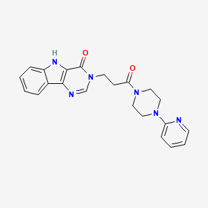 molecular formula C22H22N6O2 B2964457 3-(3-oxo-3-(4-(pyridin-2-yl)piperazin-1-yl)propyl)-3H-pyrimido[5,4-b]indol-4(5H)-one CAS No. 1105249-22-6