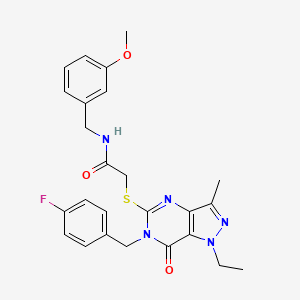 molecular formula C25H26FN5O3S B2964458 2-((1-ethyl-6-(4-fluorobenzyl)-3-methyl-7-oxo-6,7-dihydro-1H-pyrazolo[4,3-d]pyrimidin-5-yl)thio)-N-(3-methoxybenzyl)acetamide CAS No. 1358985-76-8