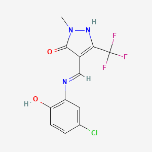 molecular formula C12H9ClF3N3O2 B2964461 4-[(5-氯-2-羟基苯胺基)亚甲基]-2-甲基-5-(三氟甲基)-2,4-二氢-3H-吡唑-3-酮 CAS No. 320425-04-5