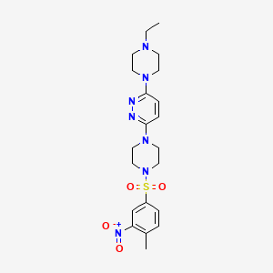 molecular formula C21H29N7O4S B2964463 3-(4-Ethylpiperazin-1-yl)-6-(4-((4-methyl-3-nitrophenyl)sulfonyl)piperazin-1-yl)pyridazine CAS No. 886895-02-9