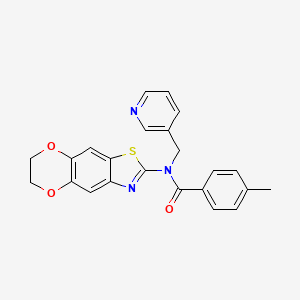molecular formula C23H19N3O3S B2964506 N-(6,7-dihydro-[1,4]dioxino[2',3':4,5]benzo[1,2-d]thiazol-2-yl)-4-methyl-N-(pyridin-3-ylmethyl)benzamide CAS No. 895022-23-8