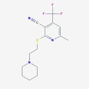 molecular formula C15H18F3N3S B2964509 6-Methyl-2-(2-piperidin-1-ylethylsulfanyl)-4-(trifluoromethyl)pyridine-3-carbonitrile CAS No. 317844-64-7