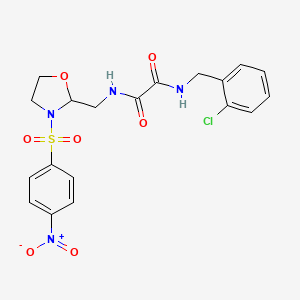 molecular formula C19H19ClN4O7S B2964523 N1-(2-chlorobenzyl)-N2-((3-((4-nitrophenyl)sulfonyl)oxazolidin-2-yl)methyl)oxalamide CAS No. 868982-24-5