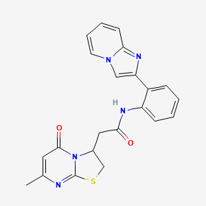 molecular formula C22H19N5O2S B2964527 N-(2-(咪唑并[1,2-a]吡啶-2-基)苯基)-2-(7-甲基-5-氧代-3,5-二氢-2H-噻唑并[3,2-a]嘧啶-3-基)乙酰胺 CAS No. 2320682-81-1