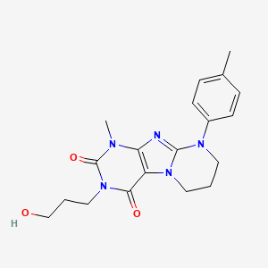 molecular formula C19H23N5O3 B2964535 3-(3-hydroxypropyl)-1-methyl-9-(4-methylphenyl)-7,8-dihydro-6H-purino[7,8-a]pyrimidine-2,4-dione CAS No. 844862-79-9