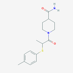 molecular formula C16H22N2O2S B296454 1-{2-[(4-Methylphenyl)sulfanyl]propanoyl}piperidine-4-carboxamide 