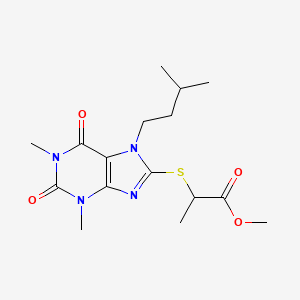 molecular formula C16H24N4O4S B2964550 2-[1,3-二甲基-7-(3-甲基丁基)-2,6-二氧嘌呤-8-基]硫代丙酸甲酯 CAS No. 476481-88-6