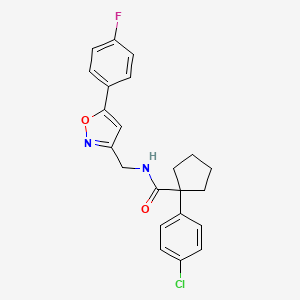 molecular formula C22H20ClFN2O2 B2964562 1-(4-chlorophenyl)-N-((5-(4-fluorophenyl)isoxazol-3-yl)methyl)cyclopentanecarboxamide CAS No. 953252-07-8