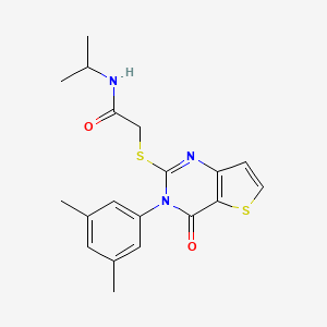 molecular formula C19H21N3O2S2 B2964565 2-{[3-(3,5-dimethylphenyl)-4-oxo-3,4-dihydrothieno[3,2-d]pyrimidin-2-yl]sulfanyl}-N-(propan-2-yl)acetamide CAS No. 1260990-35-9