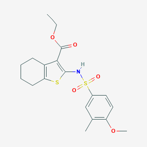 molecular formula C19H23NO5S2 B296457 Ethyl 2-{[(4-methoxy-3-methylphenyl)sulfonyl]amino}-4,5,6,7-tetrahydro-1-benzothiophene-3-carboxylate 