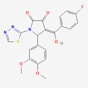 molecular formula C21H16FN3O5S B2964594 5-(3,4-dimethoxyphenyl)-4-(4-fluorobenzoyl)-3-hydroxy-1-(1,3,4-thiadiazol-2-yl)-2,5-dihydro-1H-pyrrol-2-one CAS No. 307541-43-1