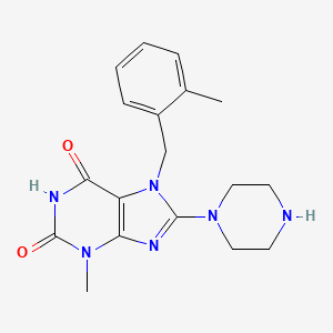 molecular formula C18H22N6O2 B2964602 3-甲基-7-(2-甲基苄基)-8-(哌嗪-1-基)-1H-嘌呤-2,6(3H,7H)-二酮 CAS No. 878441-33-9