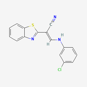 molecular formula C16H10ClN3S B2964604 (2E)-2-(1,3-苯并噻唑-2-基)-3-[(3-氯苯基)氨基]丙-2-烯腈 CAS No. 637748-78-8