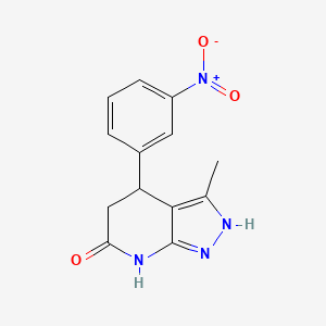 molecular formula C13H12N4O3 B2964610 3-甲基-4-(3-硝基苯基)-4,5-二氢-1H-吡唑并[3,4-b]吡啶-6(7H)-酮 CAS No. 442652-87-1