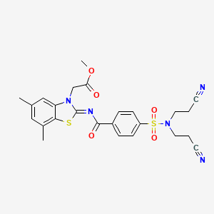 (Z)-methyl 2-(2-((4-(N,N-bis(2-cyanoethyl)sulfamoyl)benzoyl)imino)-5,7-dimethylbenzo[d]thiazol-3(2H)-yl)acetate