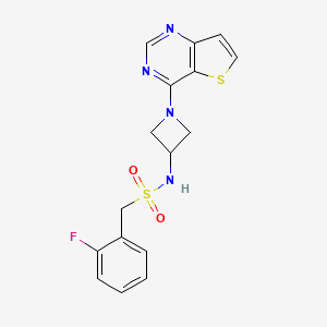 molecular formula C16H15FN4O2S2 B2964622 1-(2-Fluorophenyl)-N-(1-thieno[3,2-d]pyrimidin-4-ylazetidin-3-yl)methanesulfonamide CAS No. 2415564-86-0