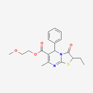 molecular formula C19H22N2O4S B2964643 2-methoxyethyl 2-ethyl-7-methyl-3-oxo-5-phenyl-2,3-dihydro-5H-[1,3]thiazolo[3,2-a]pyrimidine-6-carboxylate CAS No. 620554-00-9