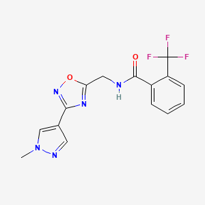 molecular formula C15H12F3N5O2 B2964652 N-((3-(1-methyl-1H-pyrazol-4-yl)-1,2,4-oxadiazol-5-yl)methyl)-2-(trifluoromethyl)benzamide CAS No. 2034521-95-2