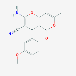 molecular formula C17H14N2O4 B2964685 2-氨基-4-(3-甲氧基苯基)-7-甲基-5-氧代-4H,5H-吡喃并[3,2-c]吡喃-3-腈 CAS No. 300388-42-5