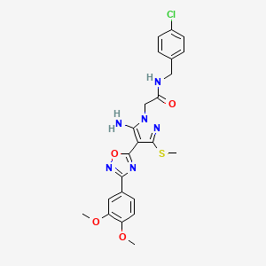 molecular formula C23H23ClN6O4S B2964686 2-(5-amino-4-(3-(3,4-dimethoxyphenyl)-1,2,4-oxadiazol-5-yl)-3-(methylthio)-1H-pyrazol-1-yl)-N-(4-chlorobenzyl)acetamide CAS No. 1242877-53-7