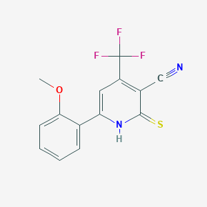 molecular formula C14H9F3N2OS B2964693 6-(2-Methoxyphenyl)-2-thioxo-4-(trifluoromethyl)-1,2-dihydro-3-pyridinecarbonitrile CAS No. 439107-58-1
