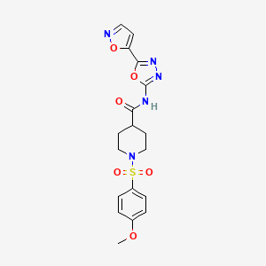 molecular formula C18H19N5O6S B2964695 N-(5-(异恶唑-5-基)-1,3,4-恶二唑-2-基)-1-((4-甲氧基苯基)磺酰基)哌啶-4-甲酰胺 CAS No. 946362-81-8