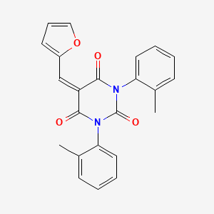 molecular formula C23H18N2O4 B2964702 5-(2-呋喃亚甲基)-1,3-双(2-甲苯基)-2,4,6(1H,3H,5H)-嘧啶三酮 CAS No. 312743-14-9