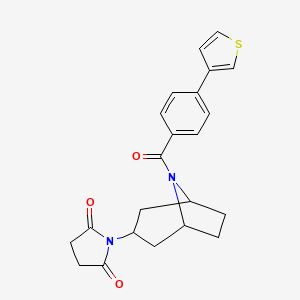 molecular formula C22H22N2O3S B2964707 1-((1R,5S)-8-(4-(thiophen-3-yl)benzoyl)-8-azabicyclo[3.2.1]octan-3-yl)pyrrolidine-2,5-dione CAS No. 1903341-10-5