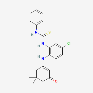 molecular formula C21H22ClN3OS B2964717 3-((4-Chloro-2-(((phenylamino)thioxomethyl)amino)phenyl)amino)-5,5-dimethylcyclohex-2-EN-1-one CAS No. 1022095-18-6