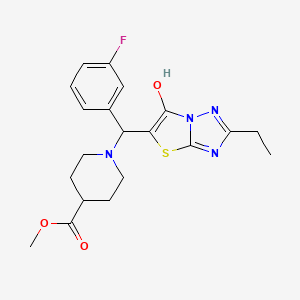 molecular formula C20H23FN4O3S B2964729 1-((2-乙基-6-羟基噻唑并[3,2-b][1,2,4]三唑-5-基)(3-氟苯基)甲基)哌啶-4-甲酸甲酯 CAS No. 898345-16-9