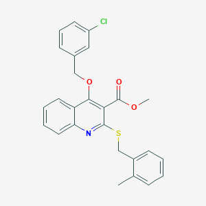 molecular formula C26H22ClNO3S B2964731 4-((3-氯苄氧基)-2-((2-甲基苄基)硫代)喹啉-3-甲酸甲酯 CAS No. 932540-96-0