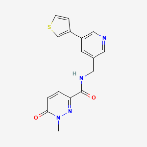 molecular formula C16H14N4O2S B2964733 1-甲基-6-氧代-N-((5-(噻吩-3-基)吡啶-3-基)甲基)-1,6-二氢吡哒嗪-3-甲酰胺 CAS No. 1788852-29-8
