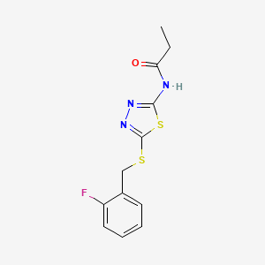 molecular formula C12H12FN3OS2 B2964737 N-[5-[(2-fluorophenyl)methylsulfanyl]-1,3,4-thiadiazol-2-yl]propanamide CAS No. 868974-44-1