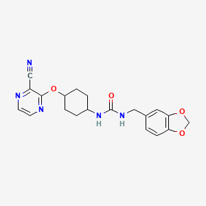 molecular formula C20H21N5O4 B2964742 1-(Benzo[d][1,3]dioxol-5-ylmethyl)-3-((1r,4r)-4-((3-cyanopyrazin-2-yl)oxy)cyclohexyl)urea CAS No. 2034399-25-0