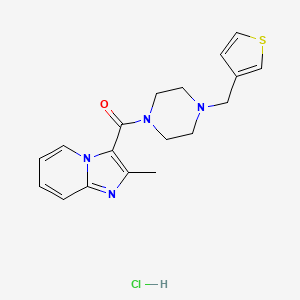 molecular formula C18H21ClN4OS B2964764 (2-甲基咪唑并[1,2-a]吡啶-3-基)(4-(噻吩-3-基甲基)哌嗪-1-基)甲酮盐酸盐 CAS No. 1351615-62-7