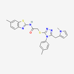 molecular formula C25H24N6OS2 B2964765 2-((5-((1-甲基-1H-吡咯-2-基)甲基)-4-(对甲苯基)-4H-1,2,4-三唑-3-基)硫代)-N-(6-甲基苯并[d]噻唑-2-基)乙酰胺 CAS No. 847391-62-2
